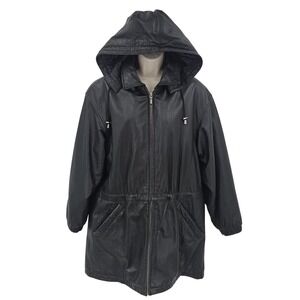 Wilsons Leather‎ Jacket Women S Black Detachable Hood Quilted Pockets Long Line